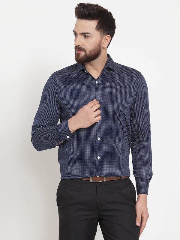 Navy Men's Cotton Polka Dots Formal Shirts | WomensfashionFun.com