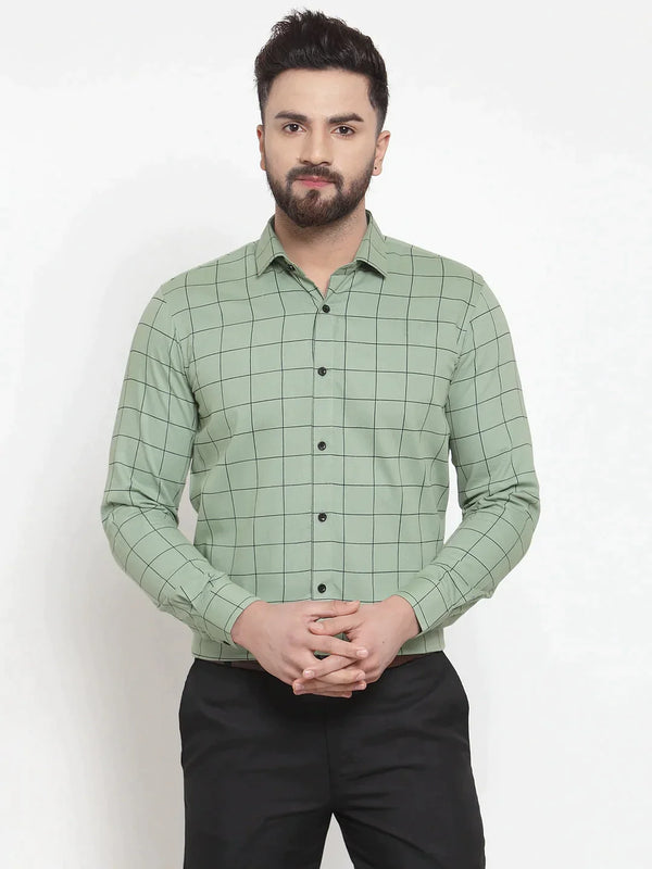 Green Men's Cotton Checked Formal Shirts | WomensfashionFun.com