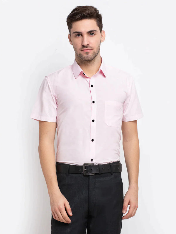 Pink Men's Cotton Half Sleeves Solid Formal Shirts | WomensfashionFun.com