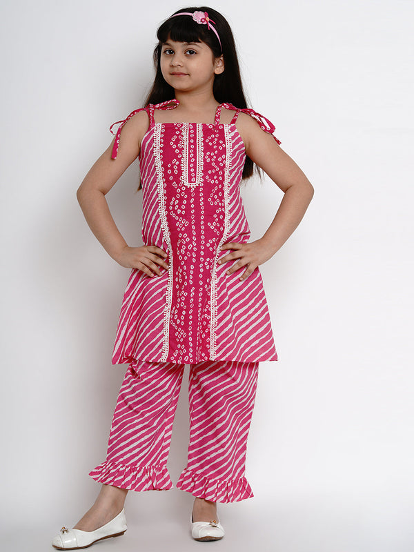 Pink Bandhej Kurta With Palazzos | WomensFashionFun