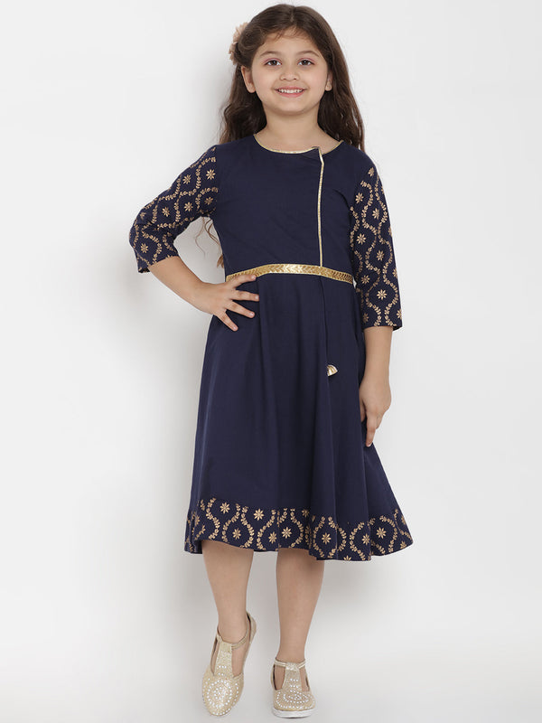 Girls Solid Navy Blue A-Line Dress | WomensFashionFun