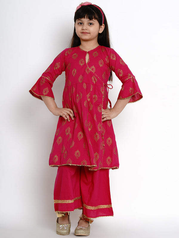 Girls Fuchsia Embroidered Kurti With Palazzos | WomensFashionFun