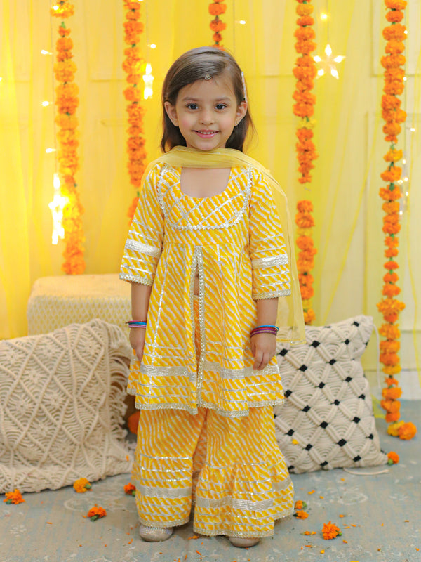 Pure Cotton Printed Kurta Sharara With Dupatta For Girls- Yellow | WomensFashionFun