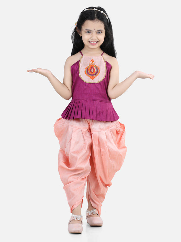 Hand Embroidered Grecian Neck Top Dhoti For Girls- Purple | WomensFashionFun