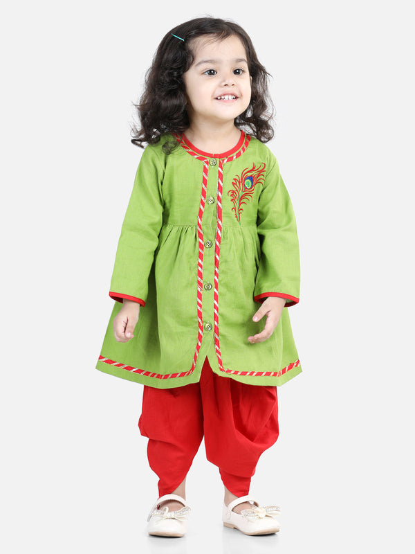 Cotton Embroidery Top Dhoti For Girls-Green | WomensFashionFun