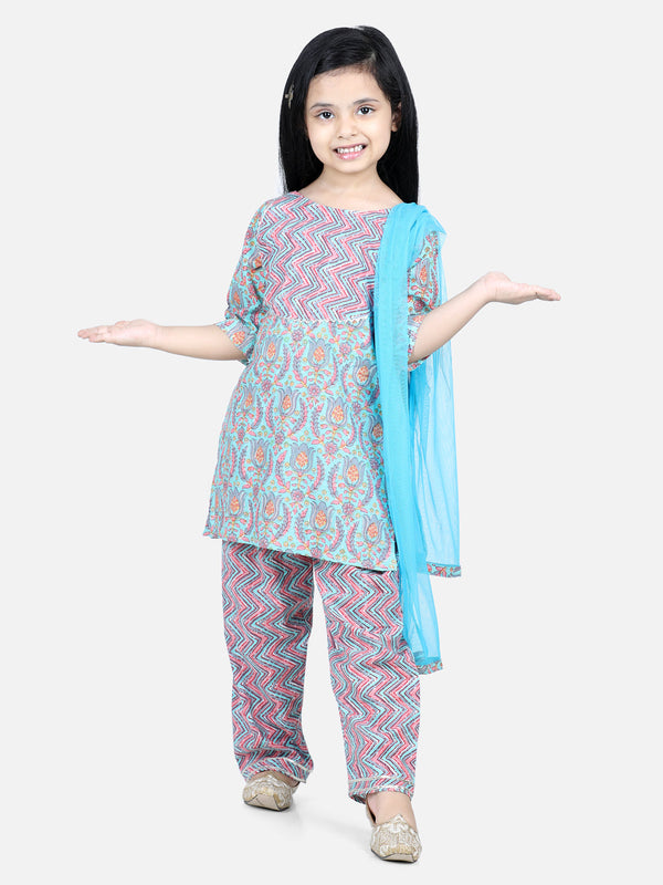 Pure Cotton Printed Kurti With Pant For Girls- Blue | WomensFashionFun