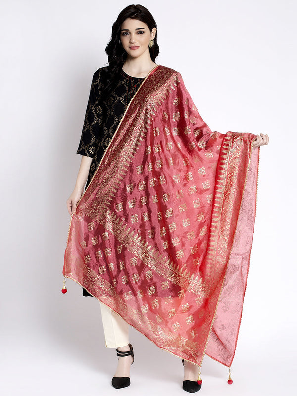 Red Printed Silk Dupatta