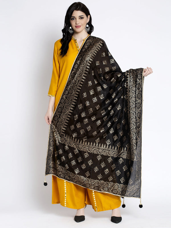 Black Printed Silk Dupatta