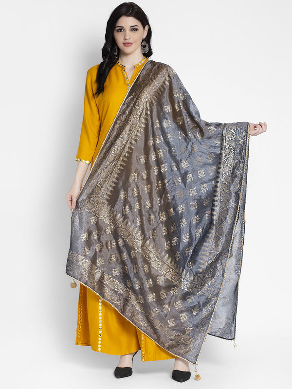 Grey Printed Silk Dupatta