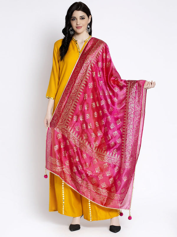 Magenta Printed Silk Dupatta