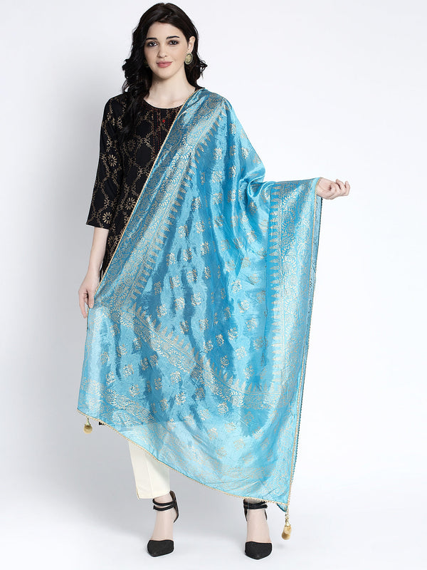 Sky Blue Printed Silk Dupatta