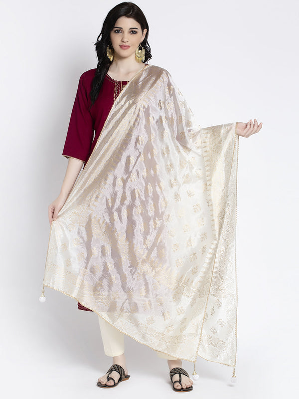 Cream Printed Silk Dupatta