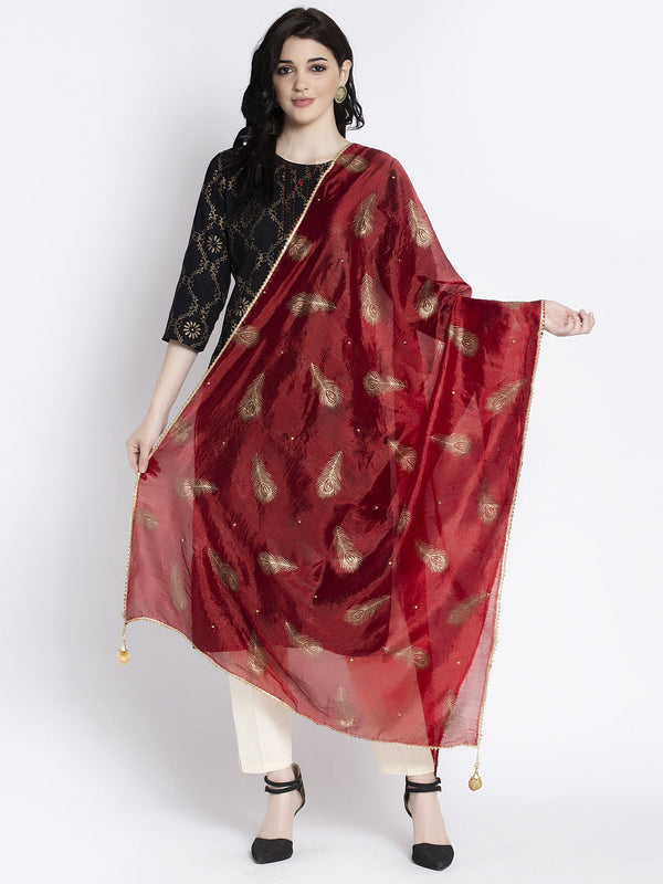 Red Printed Silk Dupatta