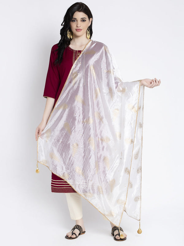 White Printed Silk Dupatta