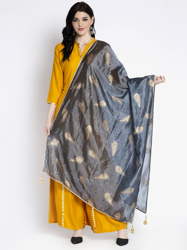 Grey Printed Silk Dupatta