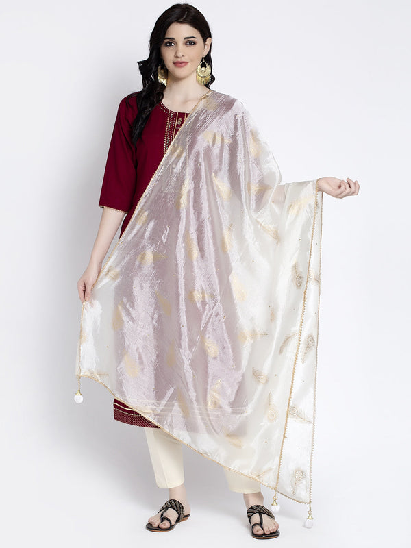 Cream Printed Silk Dupatta