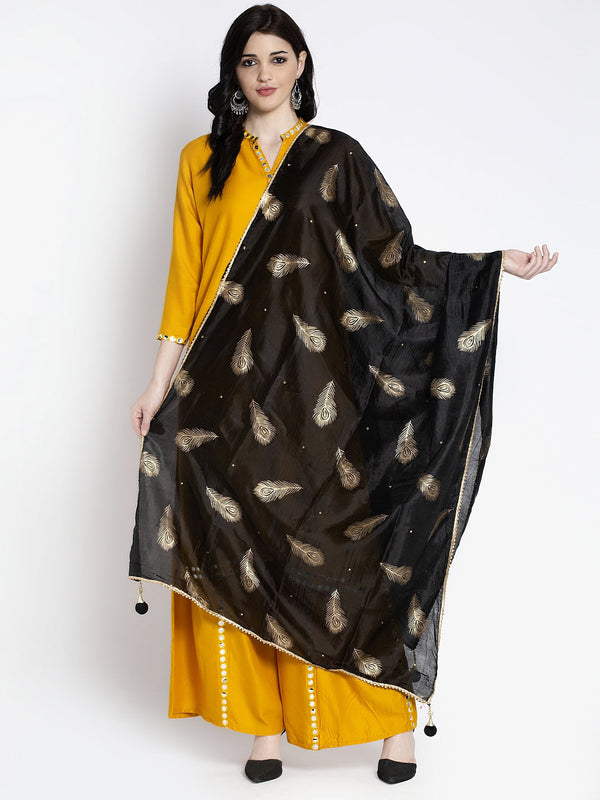 Black Printed Silk Dupatta