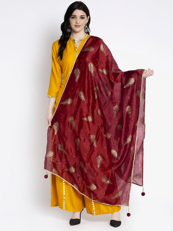 Maroon Printed Silk Dupatta