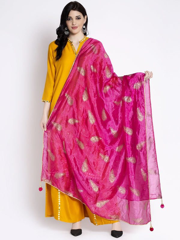 Magenta Printed Silk Dupatta