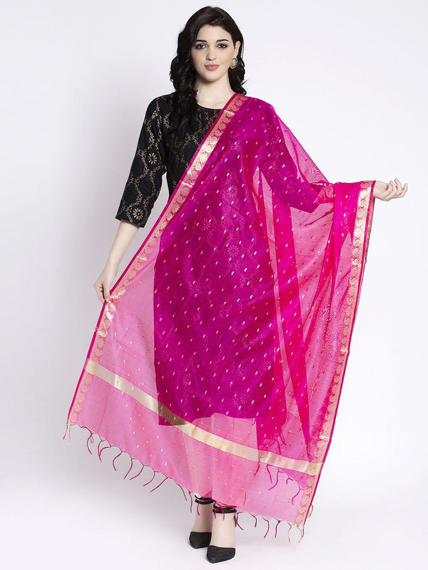 Magenta Printed Silk Dupatta