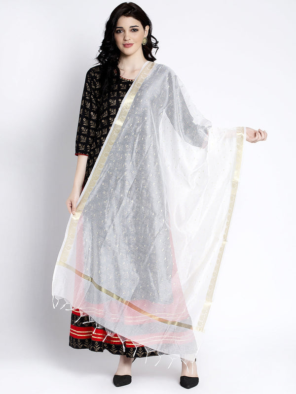 White Printed Silk Dupatta