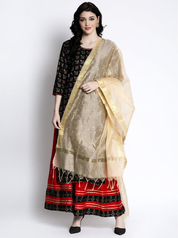 Fawn Printed Silk Dupatta