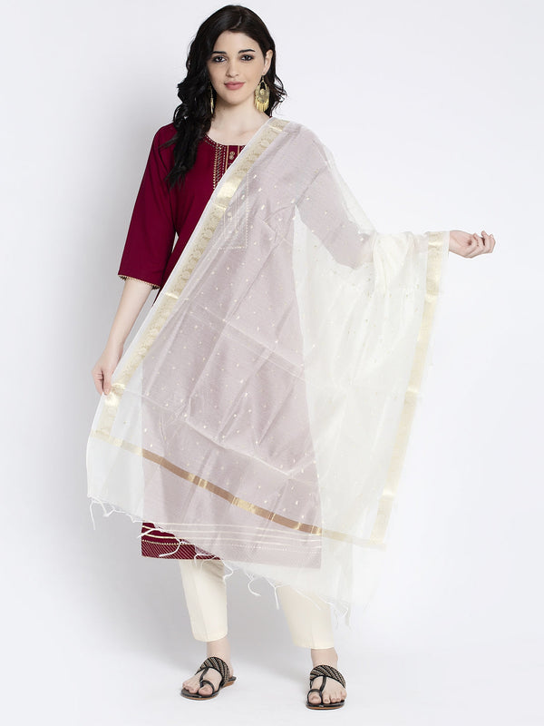 Cream Printed Silk Dupatta