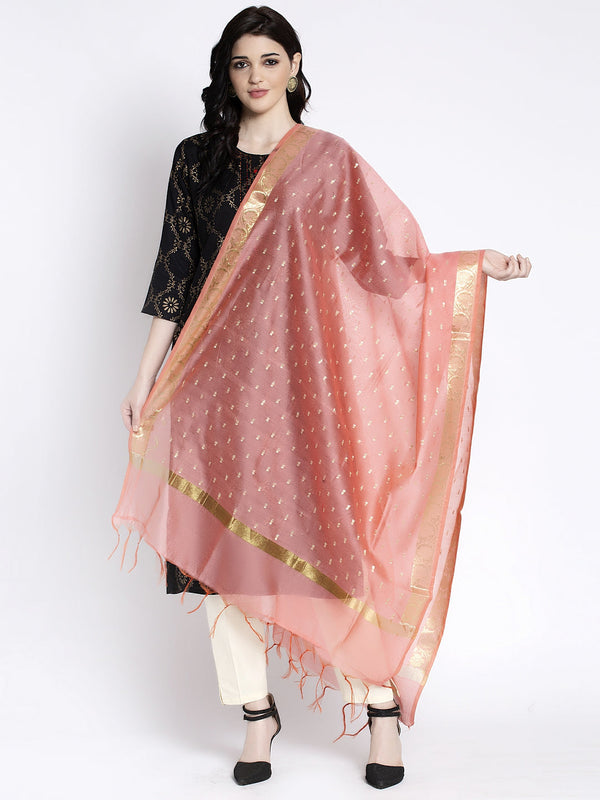 Peach Printed Silk Dupatta