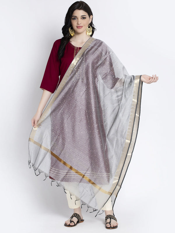 Grey Printed Silk Dupatta