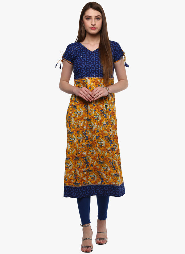 Gorgeous Blue And Mustard Anarkali Plus size | WomensFashionFun