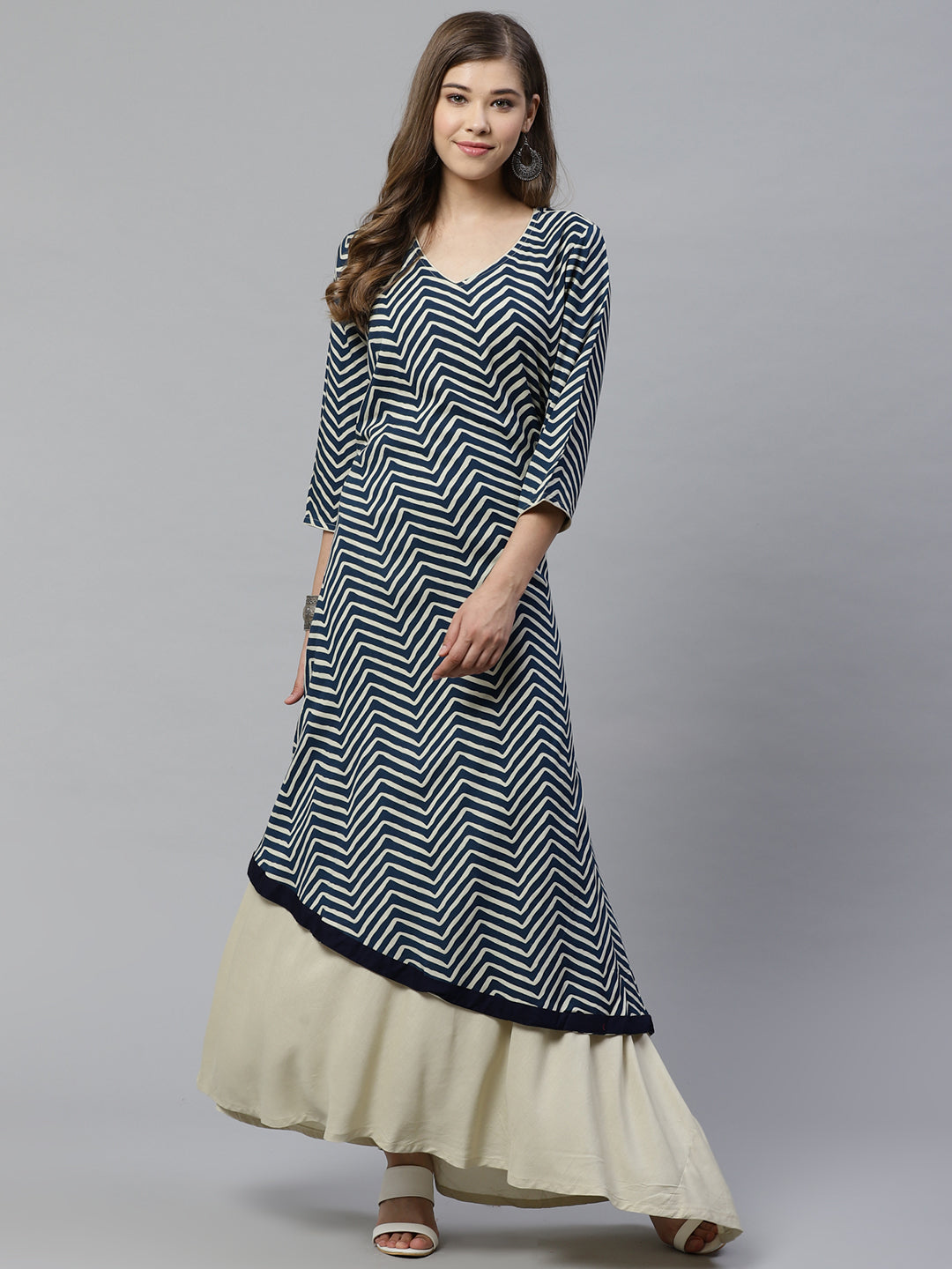 Double layered blue and cream rayon kurta Plus size