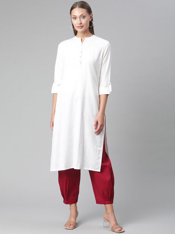 White Cotton Straight Kurta | WomensFashionFun