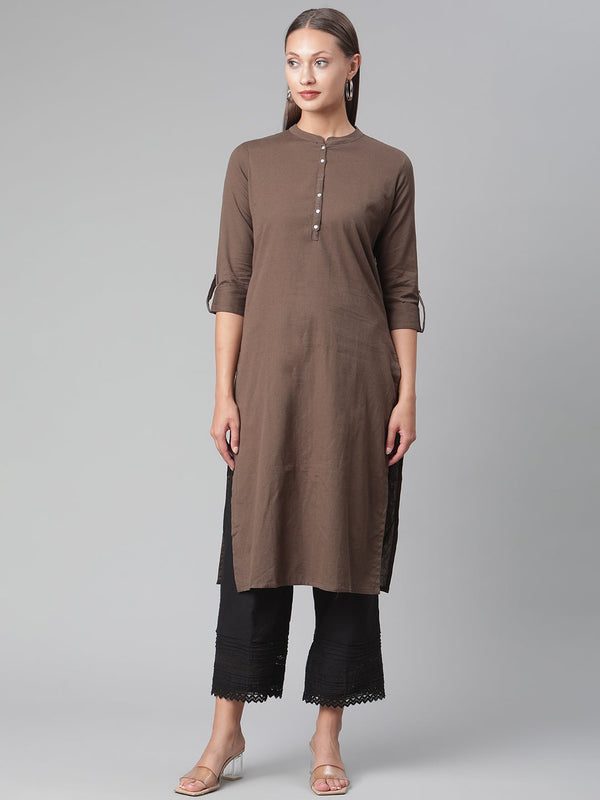 Brown Cotton Straight Kurti | WomensFashionFun