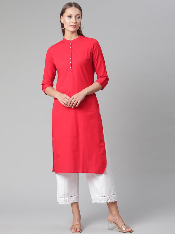 Red Cotton Straight Kurti | WomensFashionFun