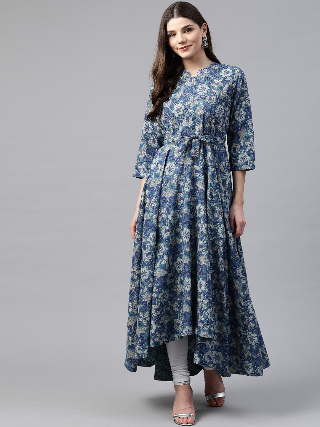 Indigo Blue High Low Flared Kurta with Belt