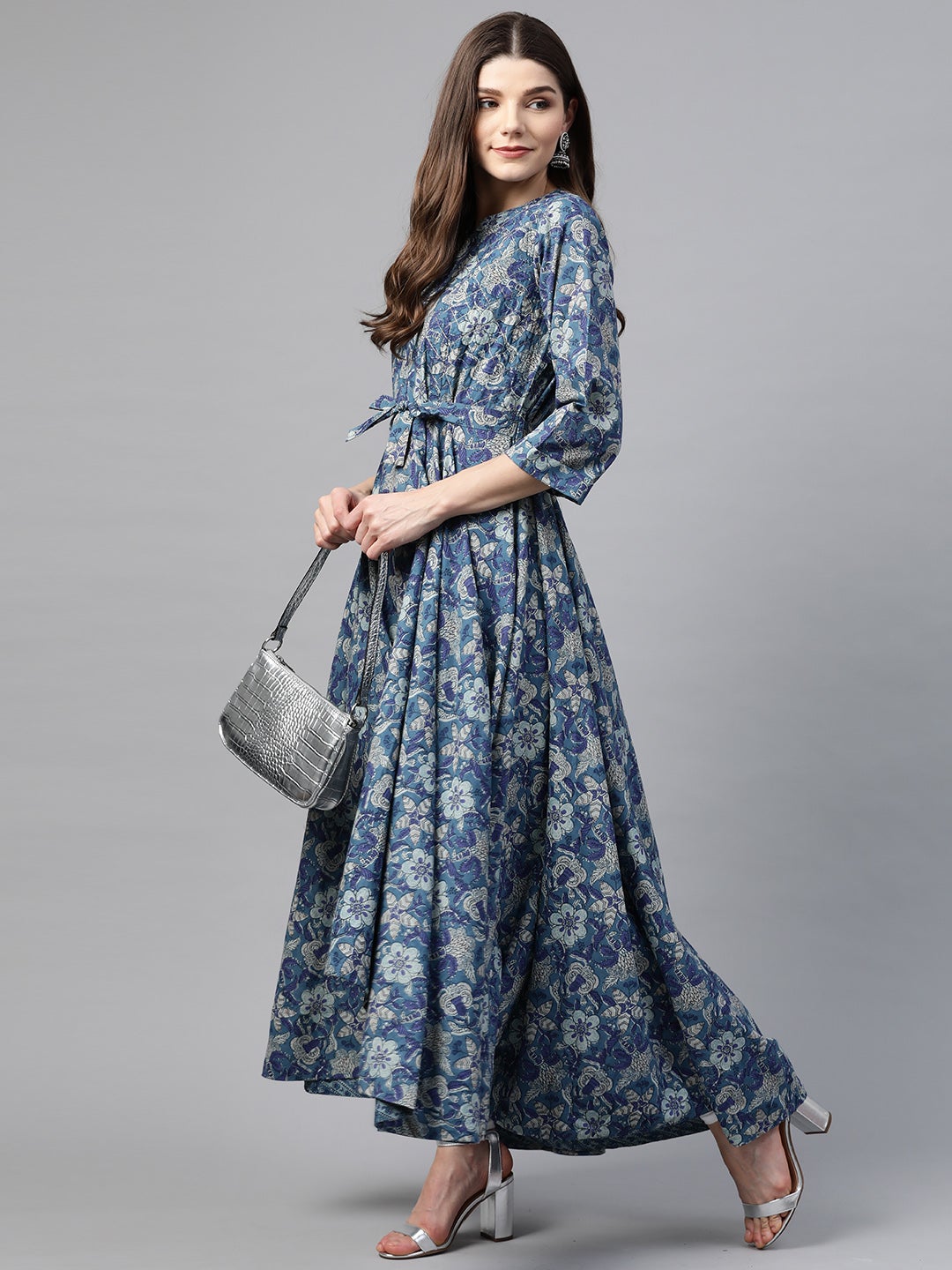 Indigo Blue High Low Flared Kurta with Belt