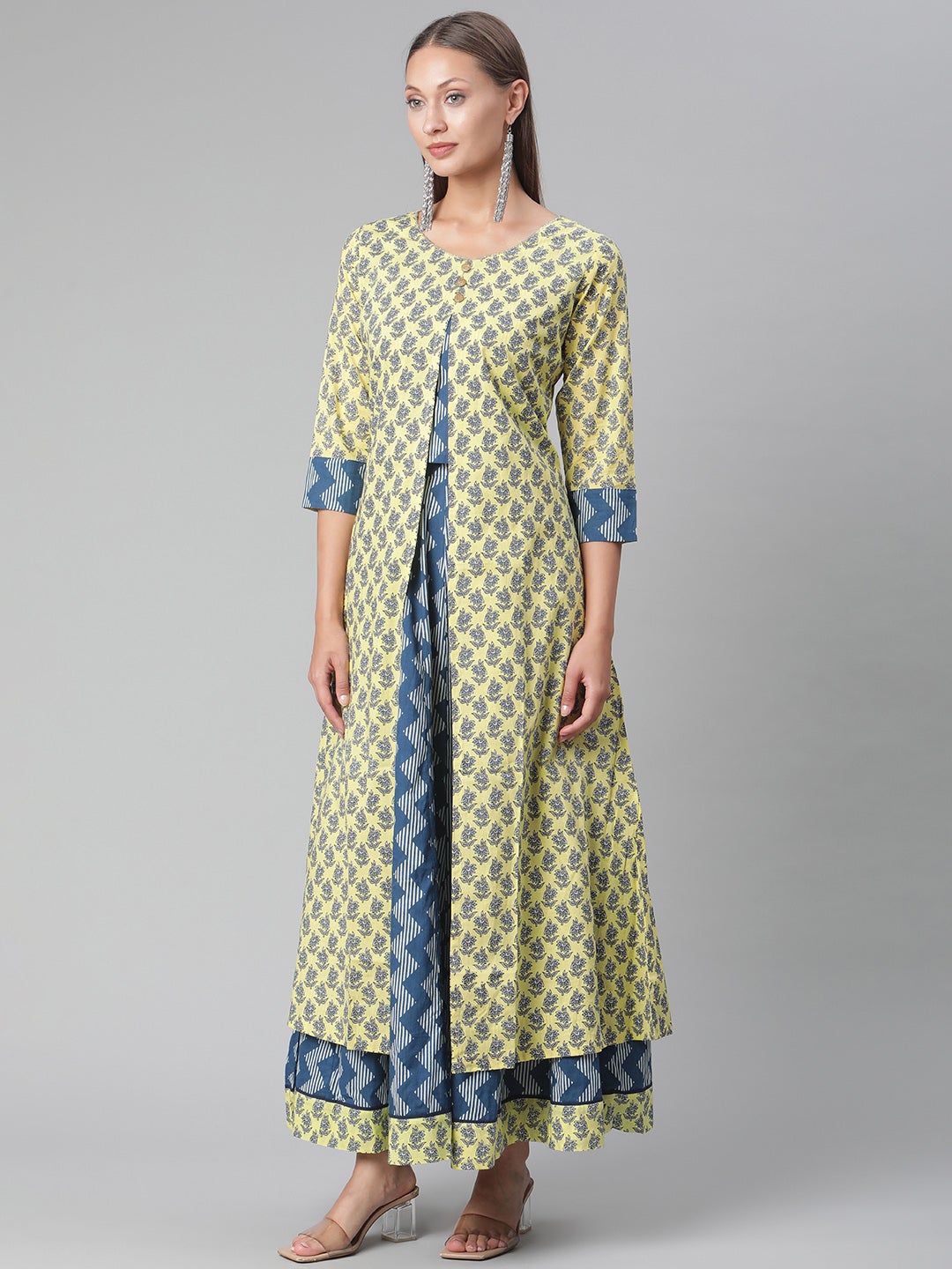 Yellow Shurg Style Cotton kurta with Skirt