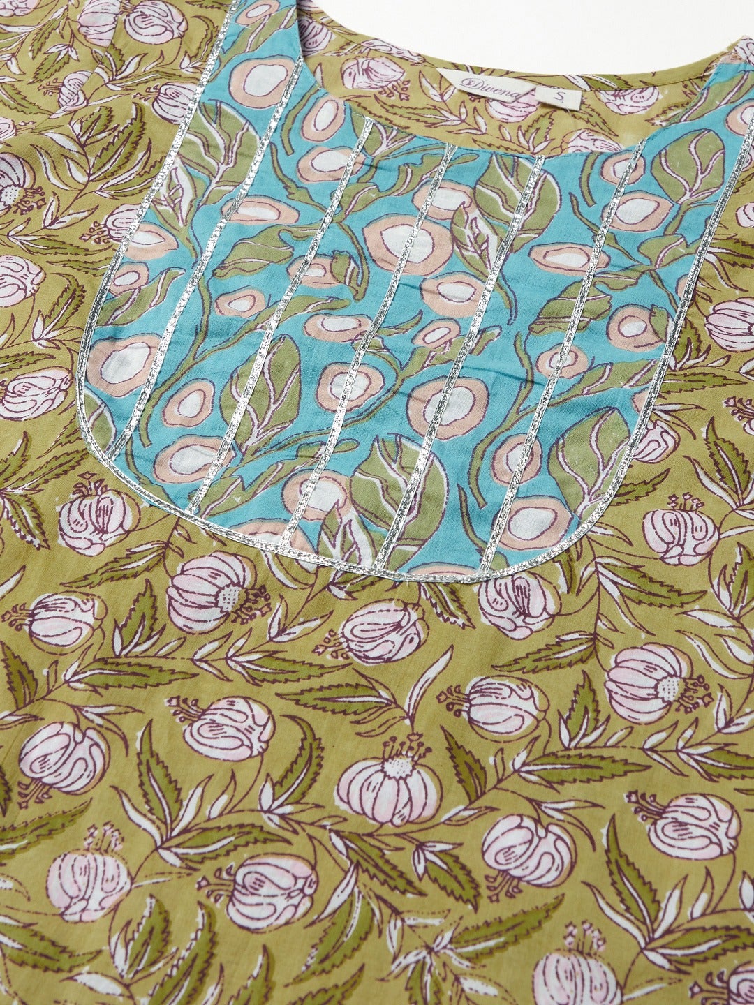 Pastel green Floral Printed Cotton kurta Pant Set