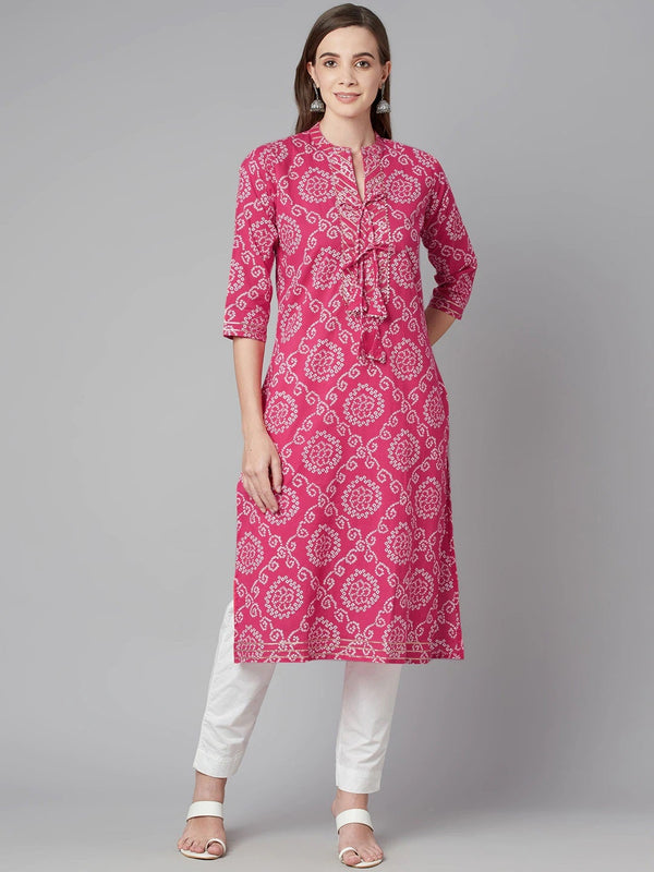 Pink Bandhej Straight Kurta | WomensFashionFun