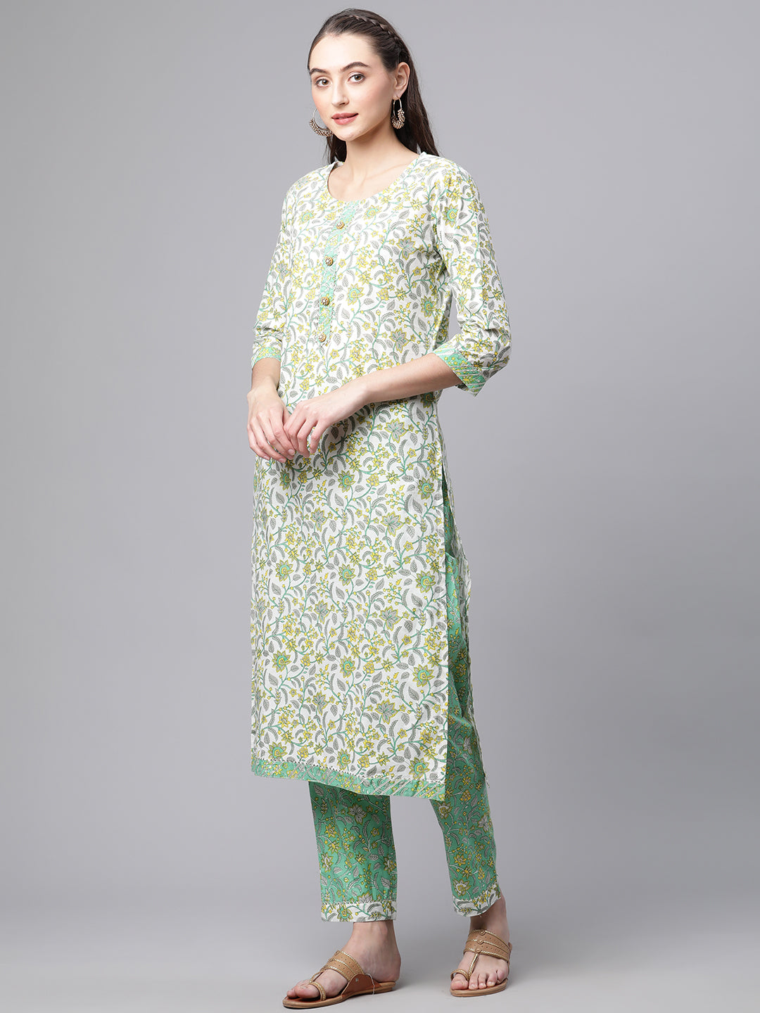 Women White Floral Print Cotton Kurta Set - WomensFashionFun.com