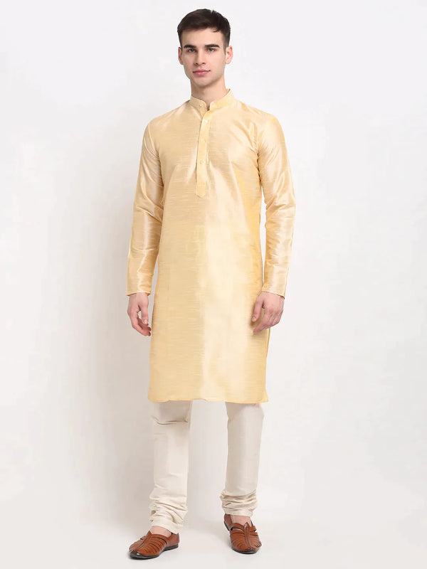 Men's Golden Solid Dupion Silk Kurta Payjama Set | WomensfashionFun.com