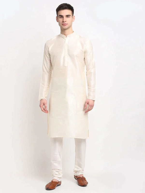 Men's White Solid Dupion Silk Kurta Payjama Set | WomensfashionFun.com