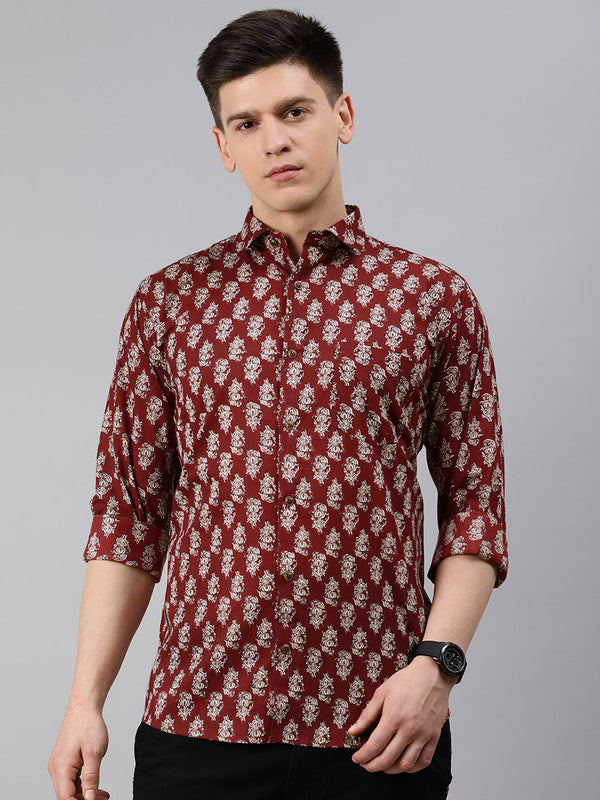 Maroon Cotton Full Sleeves Shirts For Men | WomensFashionFun