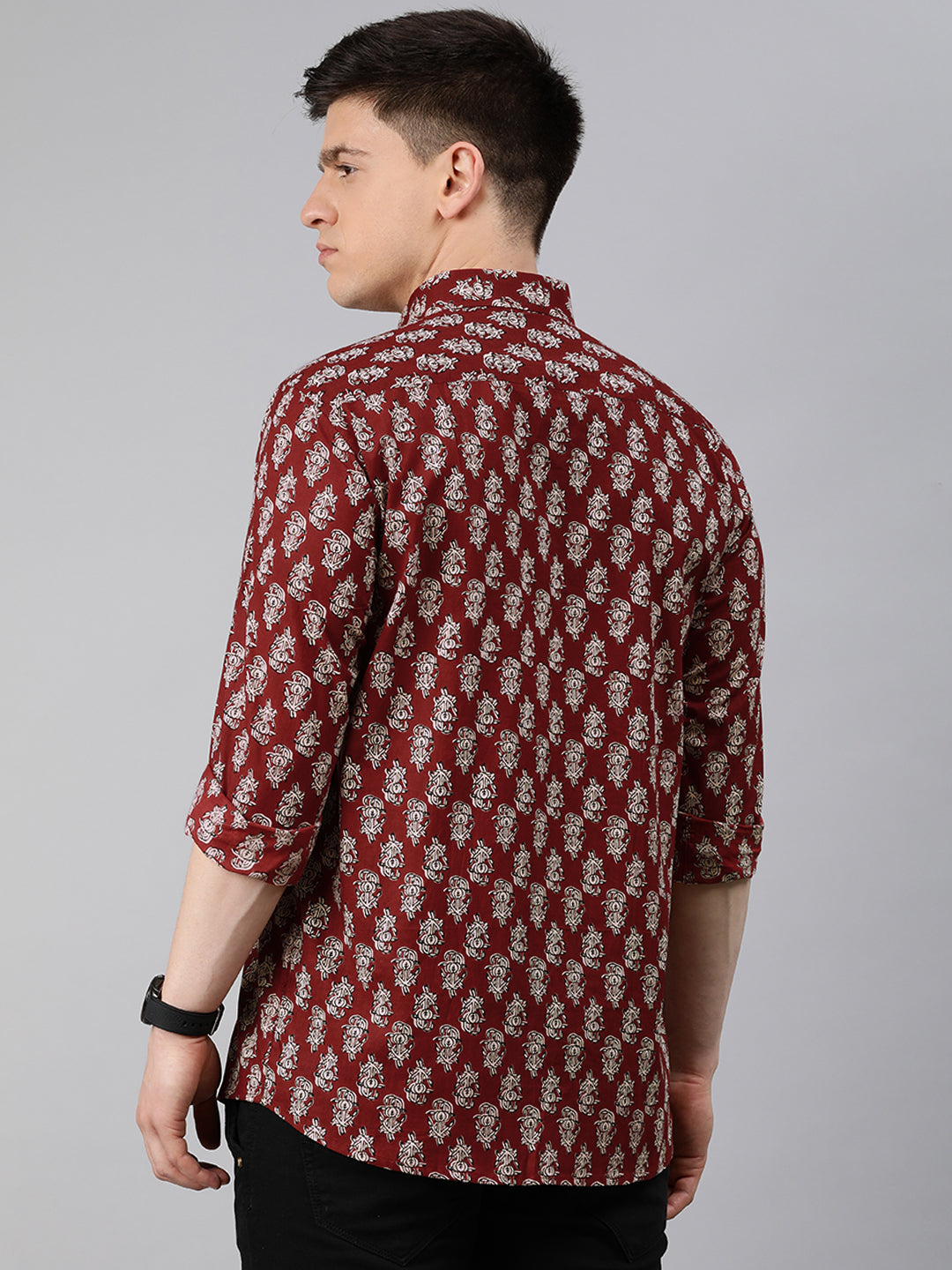 Maroon Cotton Full Sleeves Shirts For Men