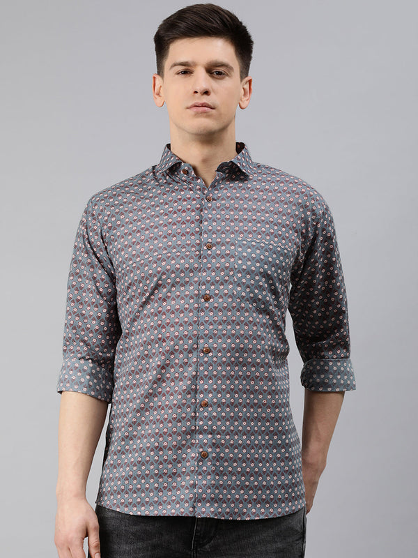 Gray Cotton Full Sleeves Shirts For Men | WomensFashionFun