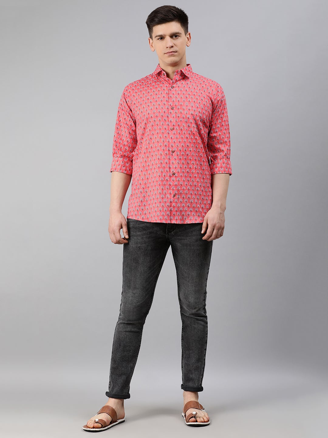 Pink Cotton Full Sleeves Shirts For Men