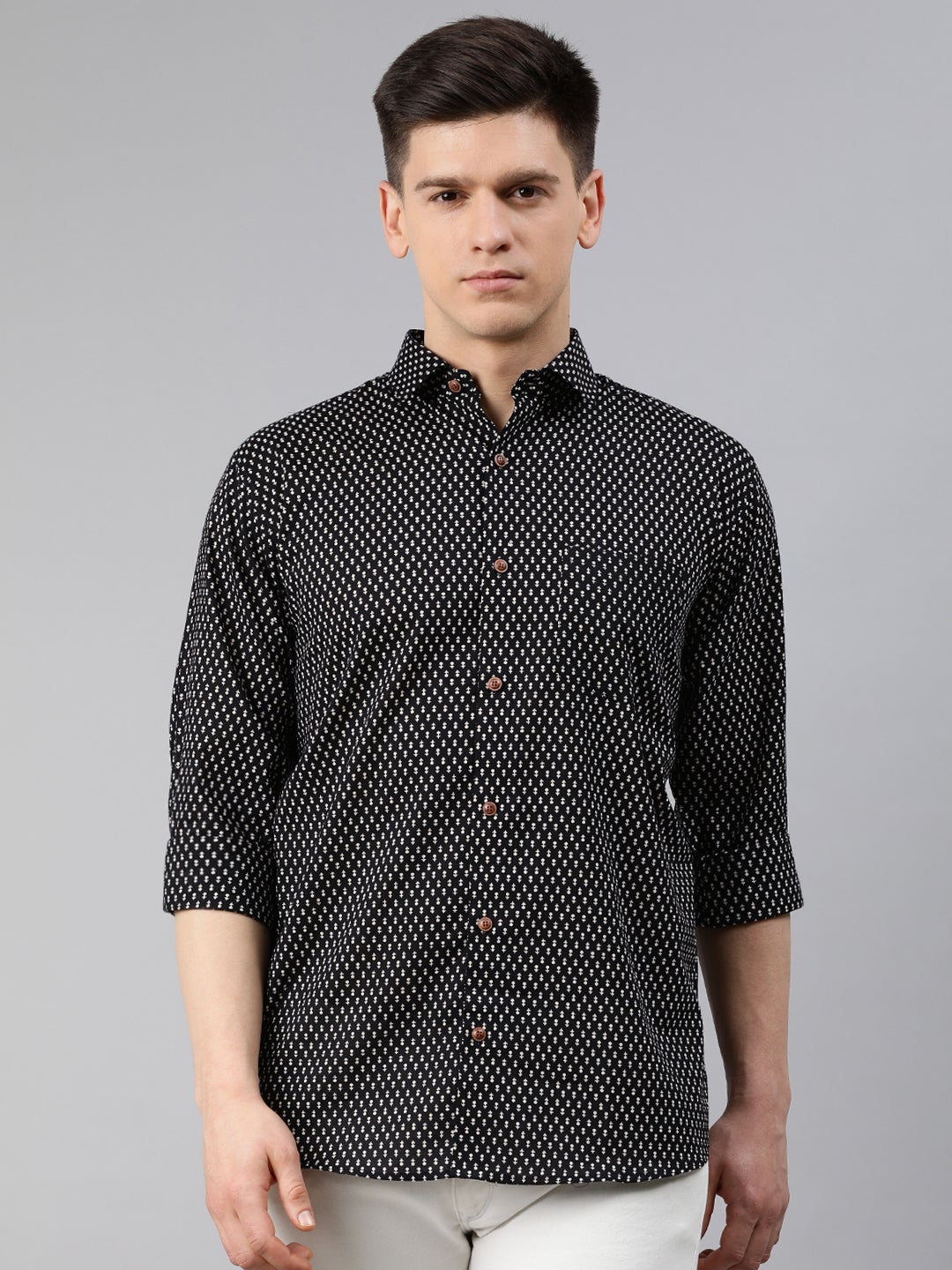 Black Cotton Full Sleeves Shirts For Men