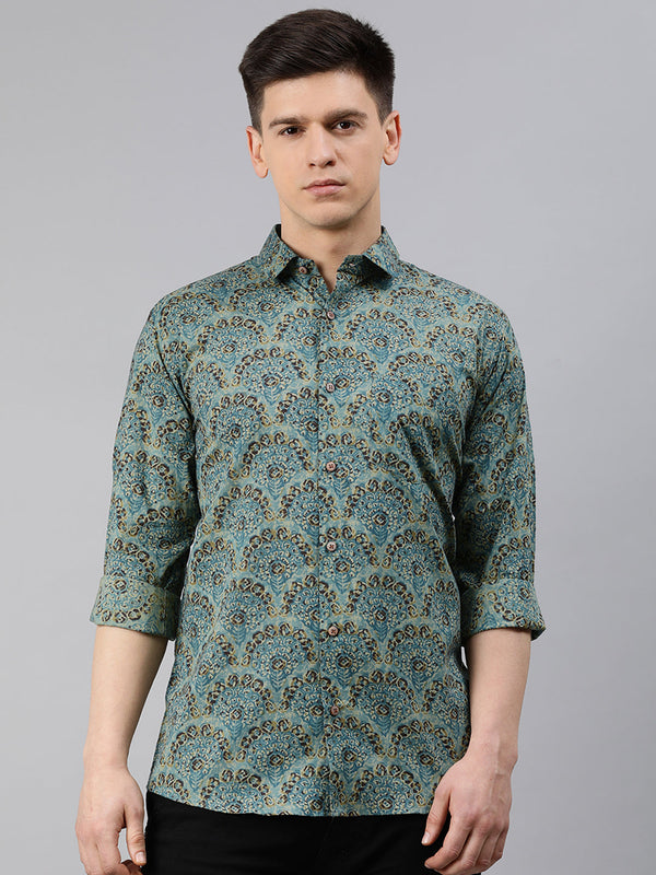 Green Cotton Full Sleeves Shirts For Men | WomensFashionFun