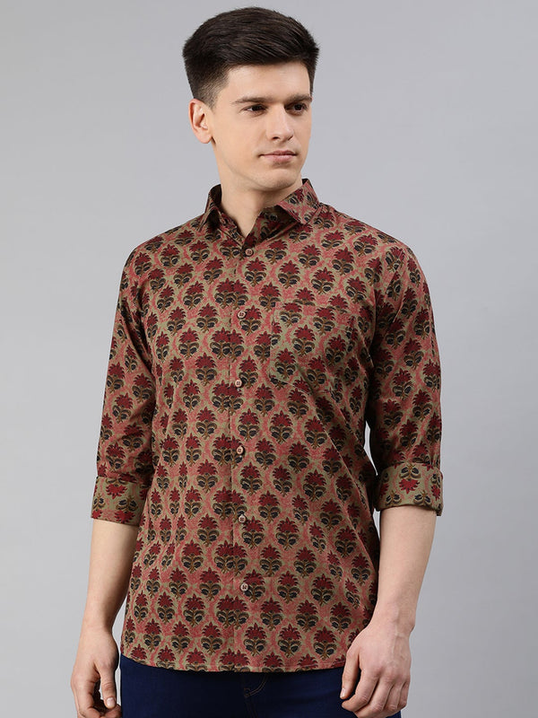 Brown Cotton Full Sleeves Shirts For Men | WomensFashionFun