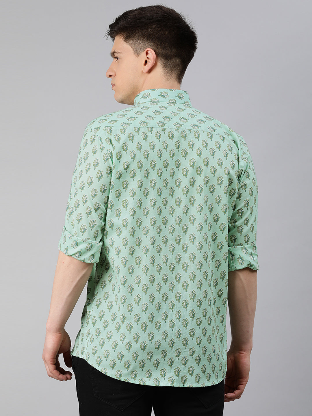 Sea Green Cotton Full Sleeves Shirts For Men